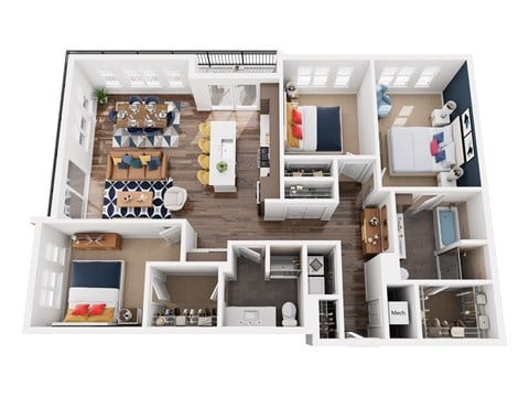 Floor plan for 3 beds, 2 baths, 1730 sqft